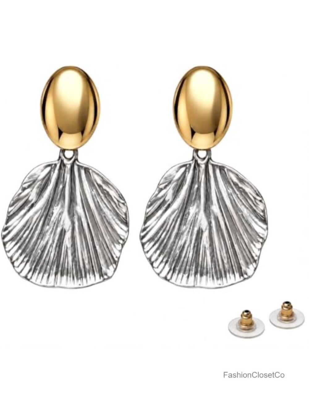 Two-Tone Shell Drop Dangle Statement Earrings for Women
